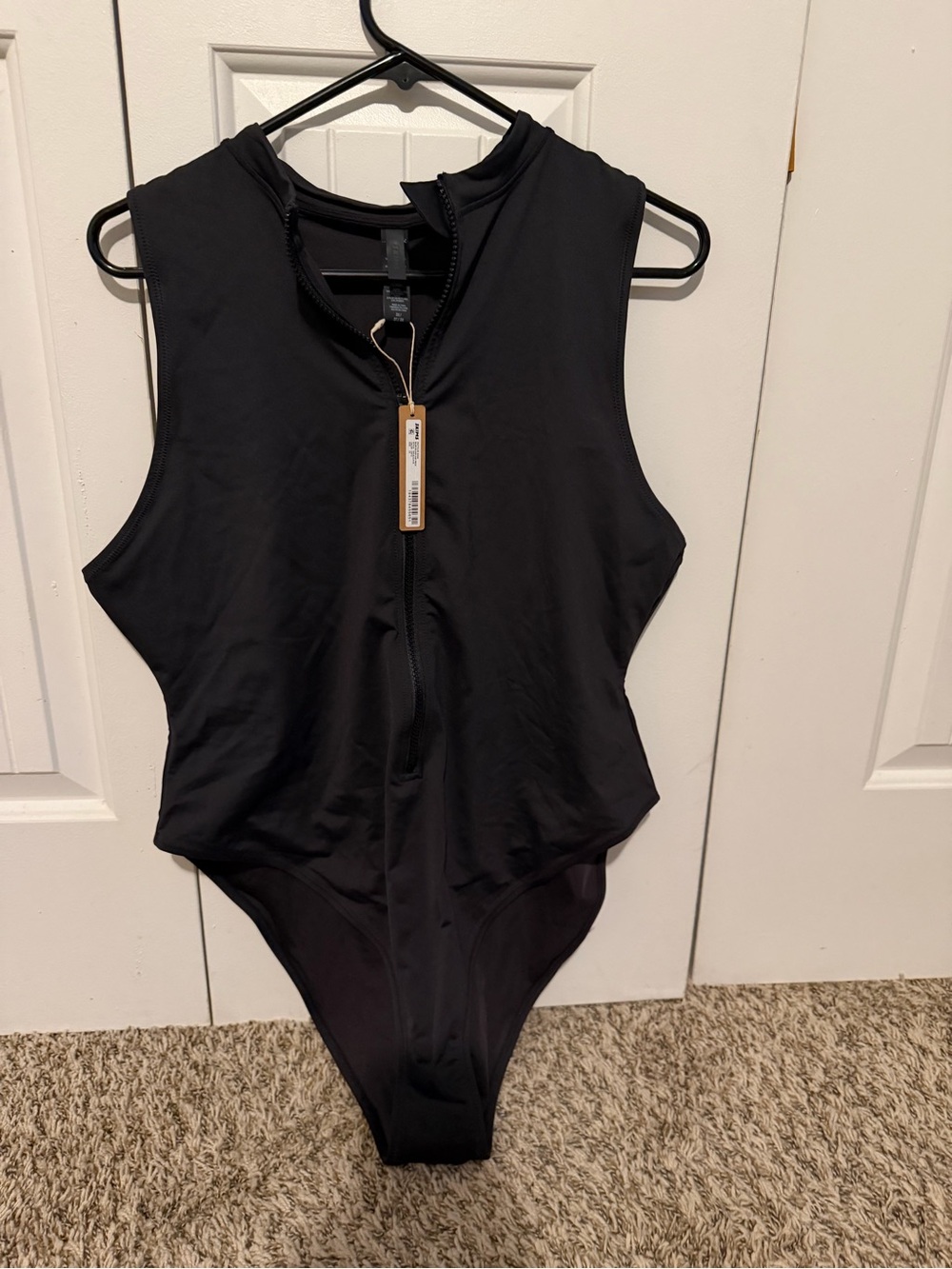SKIMS Black Zip-Front One-Piece Swimsuit